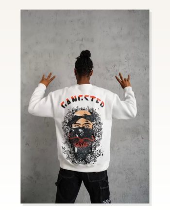 Erkek Baskılı Sokak Stili Gangster Beyaz Üç İplik Hoodie