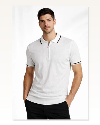 Erkek Günlük Stil Beyaz, Haki, Siyah 3’Lü Paket Dokuma Triko Fermuarlı Yakalı Fitilli Kısa Kollu Regular Fit
