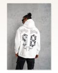 Erkek Baskılı Günlük Stil 98 Numara Beyaz Kapüşonlu Sweatshirt