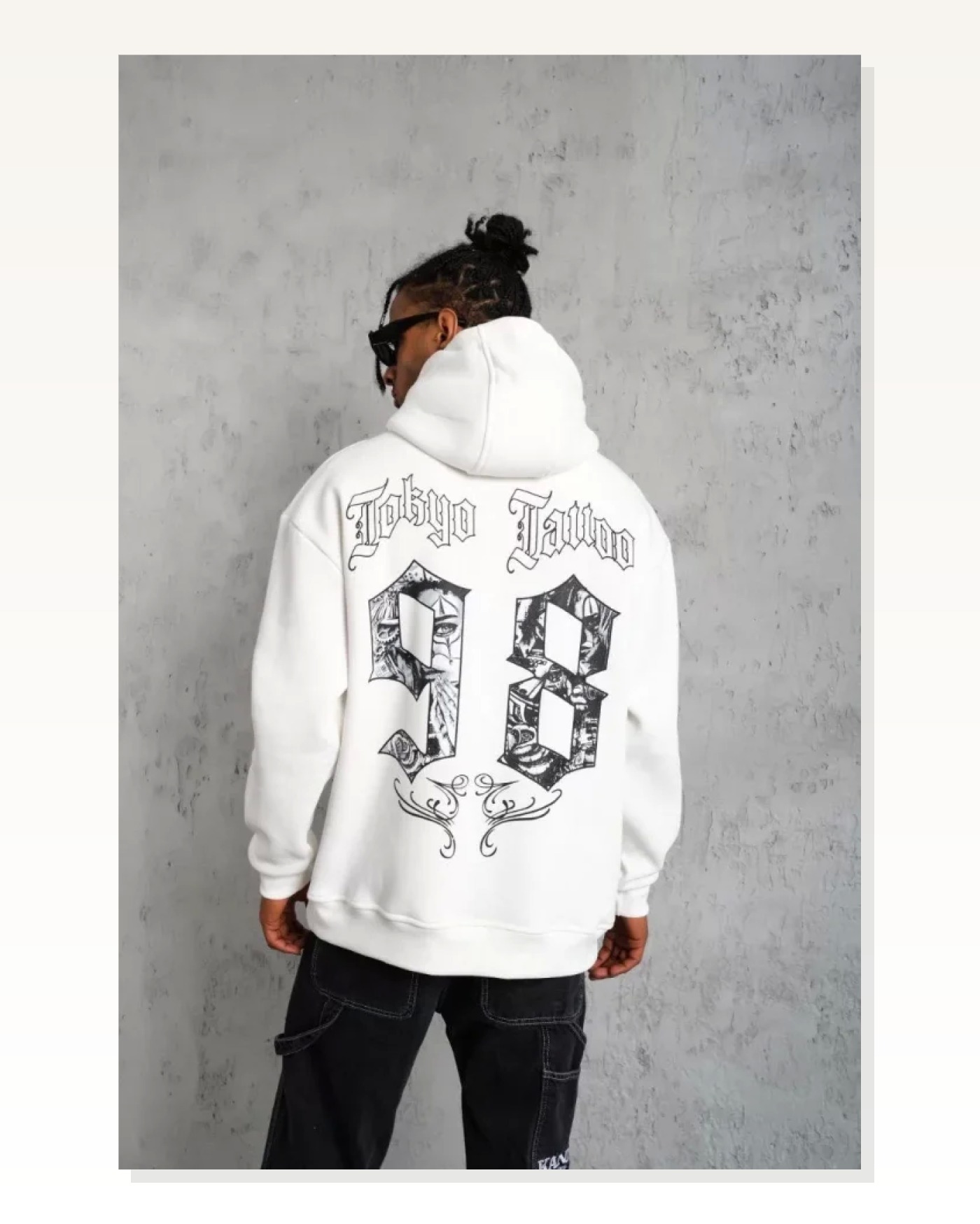 Baskılı Erkek Günlük Stil 98 Numara Beyaz Kapüşonlu Sweatshirt Marketplace blank