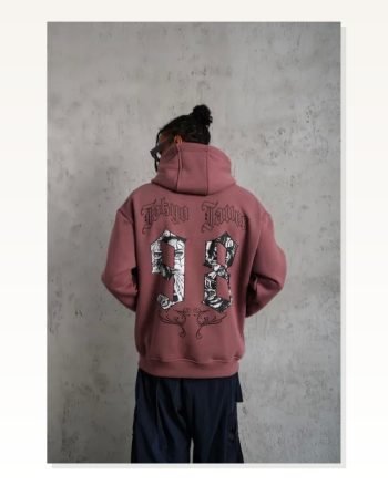 Erkek 98 Baskılı Kapşonlu Sweat Gül Kurusu