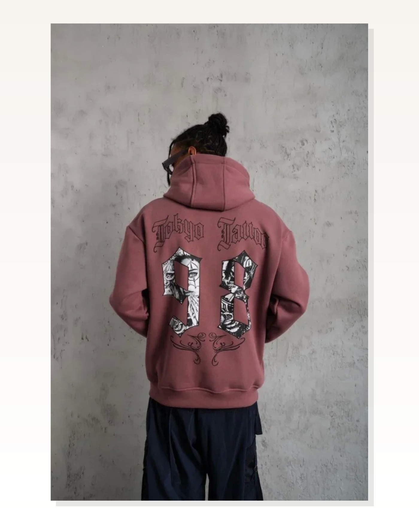 Erkek 98 Baskılı Kapşonlu Sweat - Gül Kurusu Marketplace blank