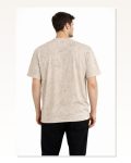 Erkek Günlük Stil Bej Asit Yıkama Bisiklet Yaka Kısa Kollu Tişört Oversize