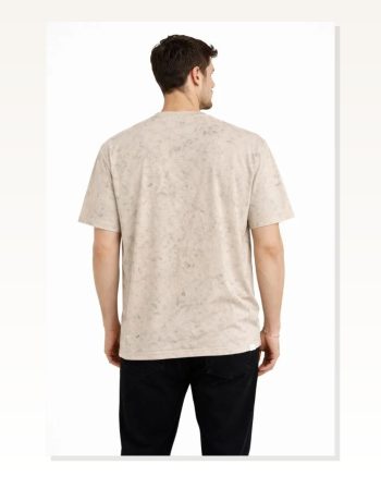 Erkek Günlük Stil Bej Asit Yıkama Bisiklet Yaka Kısa Kollu Tişört Oversize