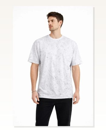 Erkek Günlük Stil Beyaz Asit Yıkama Bisiklet Yaka Kısa Kollu Tişört Oversize