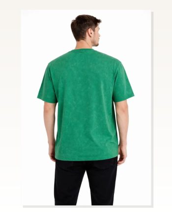 Erkek Günlük Stil Yeşil Asit Yıkama Bisiklet Yaka Kısa Kollu Tişört Oversize