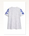 Erkek Baskılı Günlük Stil Beyaz Asit Yıkamalı Mavi Kelebek Dijital Print Bisiklet Yaka Streetwear Tişört