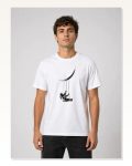 Erkek Astronot Ay Temalı Tişört Kısa Kol Yazlık Bisiklet Yaka T-shirt Beyaz