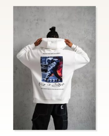 Erkek Astronot Baskılı Kapüşonlu Sweat Beyaz