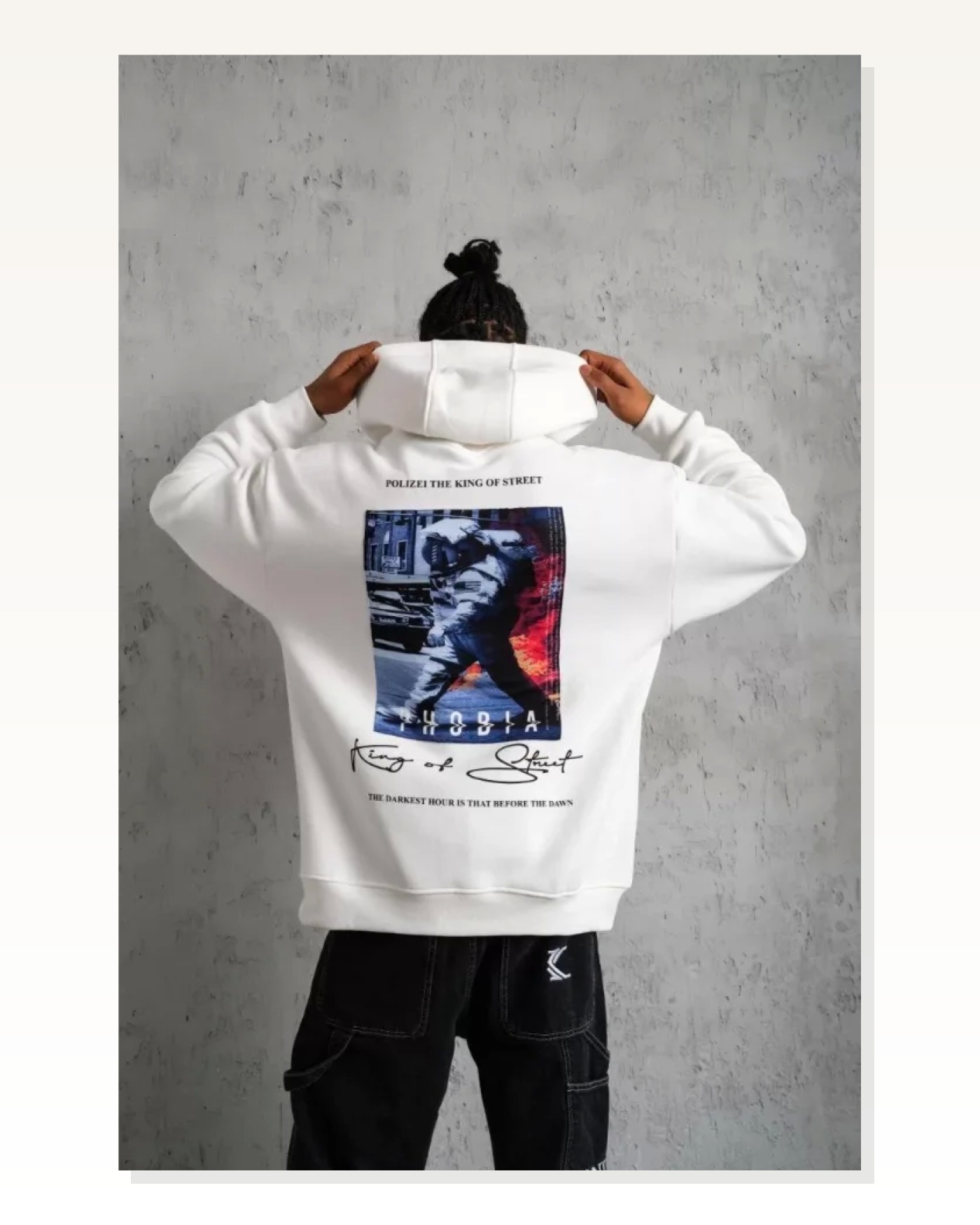 Erkek Astronot Baskılı Kapüşonlu Sweat - Beyaz Marketplace blank