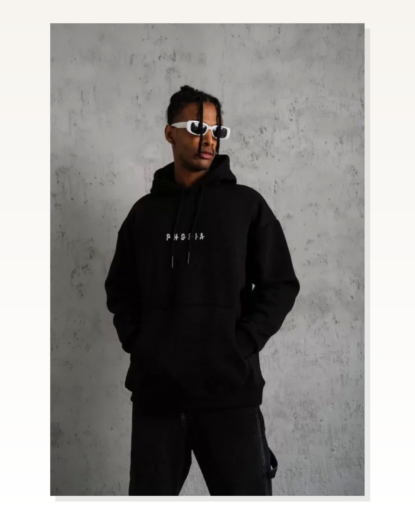 Astronot İllüstrasyon Baskılı Erkek Siyah Kapüşonlu Sweatshirt Marketplace blank