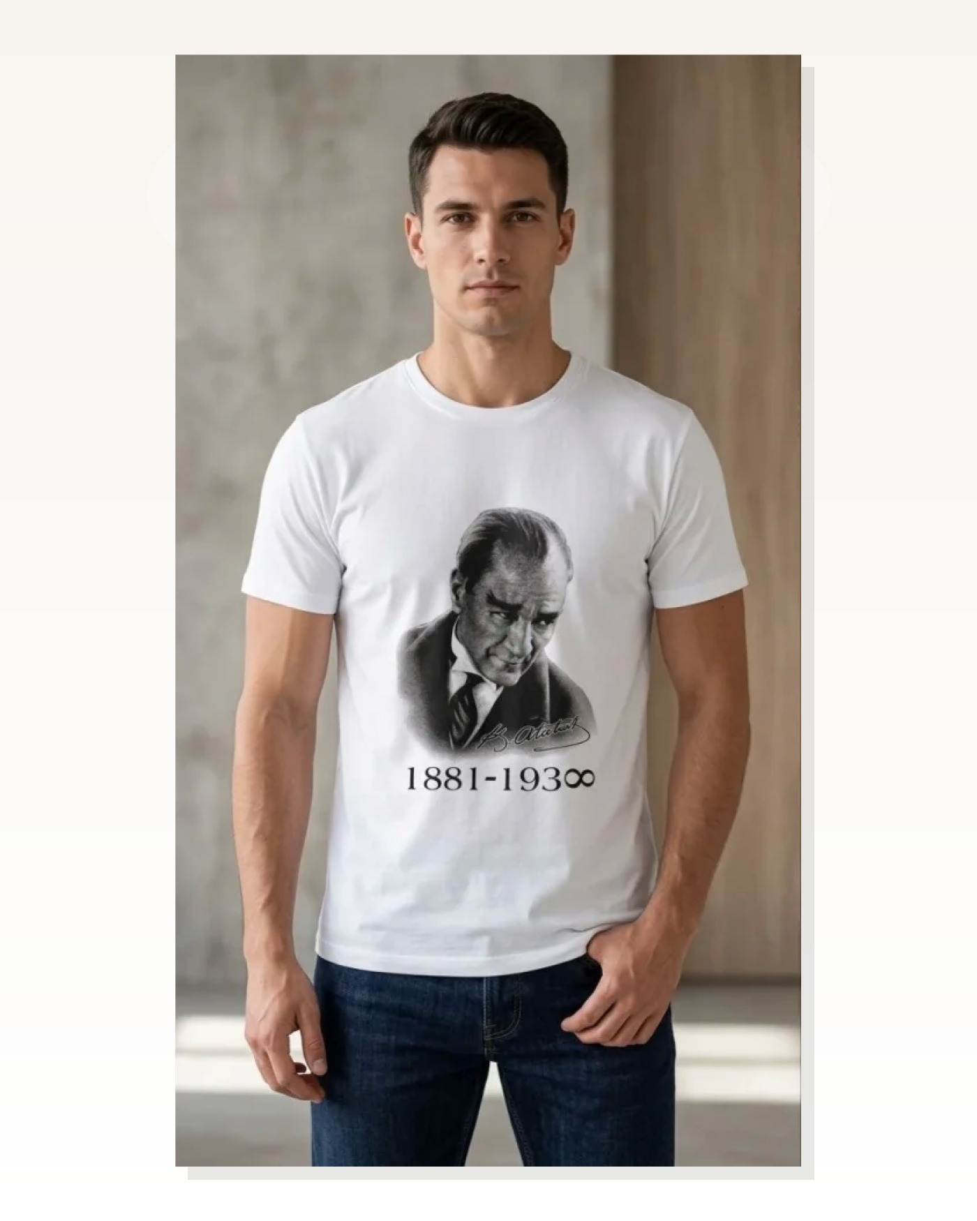 Erkek Atatürk Baskılı Tişört Kısa Kollu Bisiklet Yaka T-Shirt - Beyaz Marketplace blank