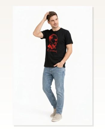 Erkek Atatürk Baskılı Tişört Kısa Kollu Bisiklet Yaka T-shirt Siyah
