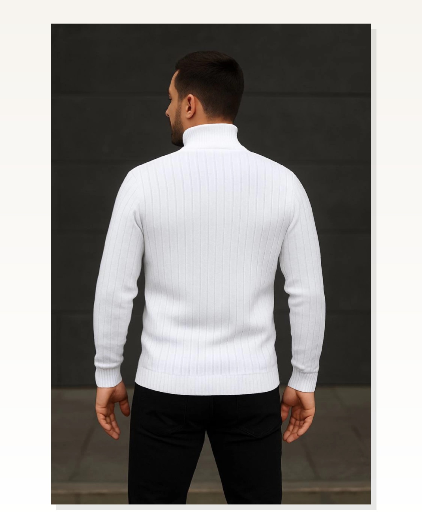 Erkek Balıkcı Yaka Bağazlı Triko Kazak Pamuklu Kalın Fitilli Dokuma, Regular Fit Uzun Kollu Kışlık Model - Beyaz Marketplace blank