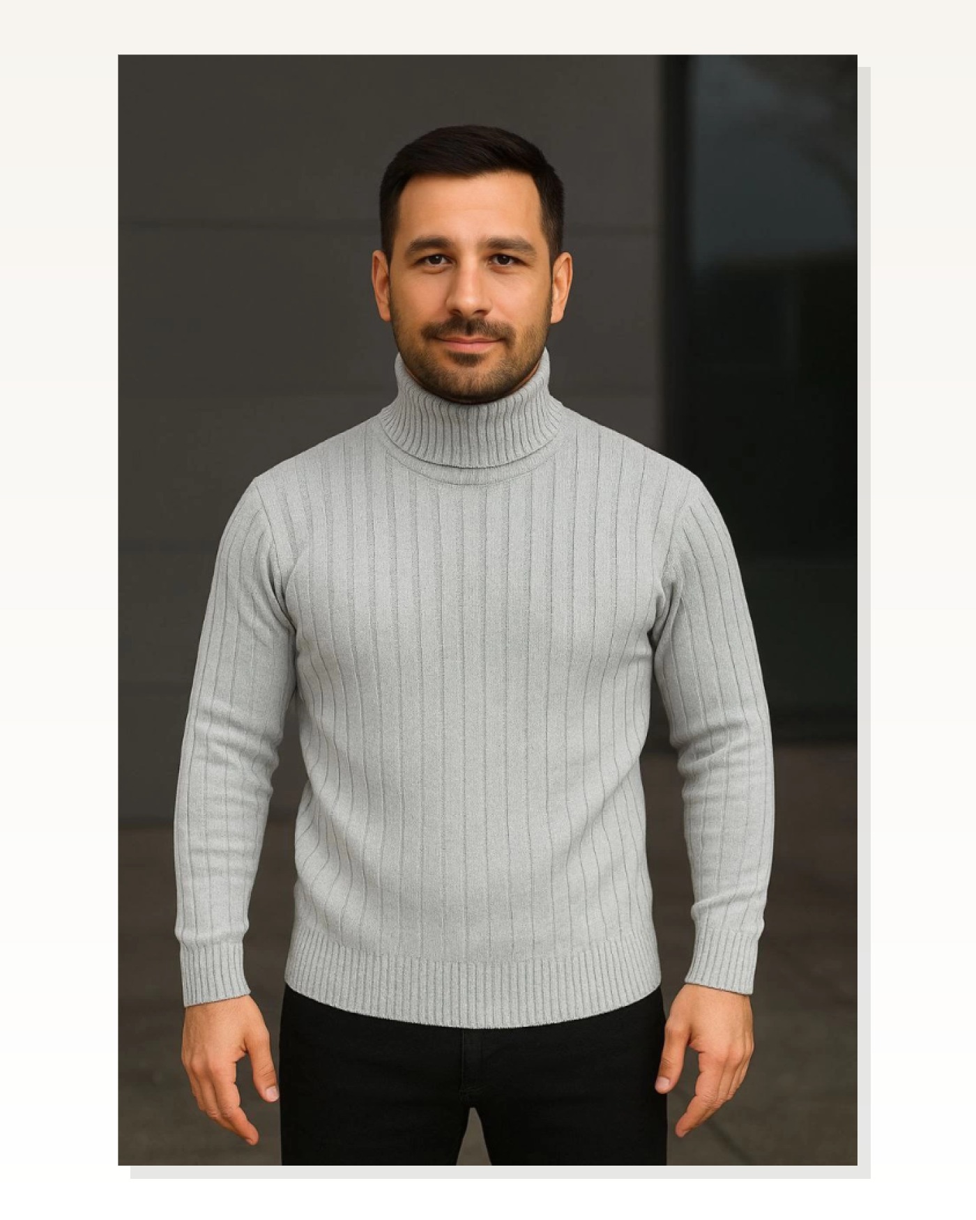 Fitilli Dokuma Erkek Günlük Şıklık Gri Balıkcı Yaka Bağazlı Pamuklu Kalın , Regular Fit Uzun Kollu Kışlık Model Triko Kazak Marketplace blank