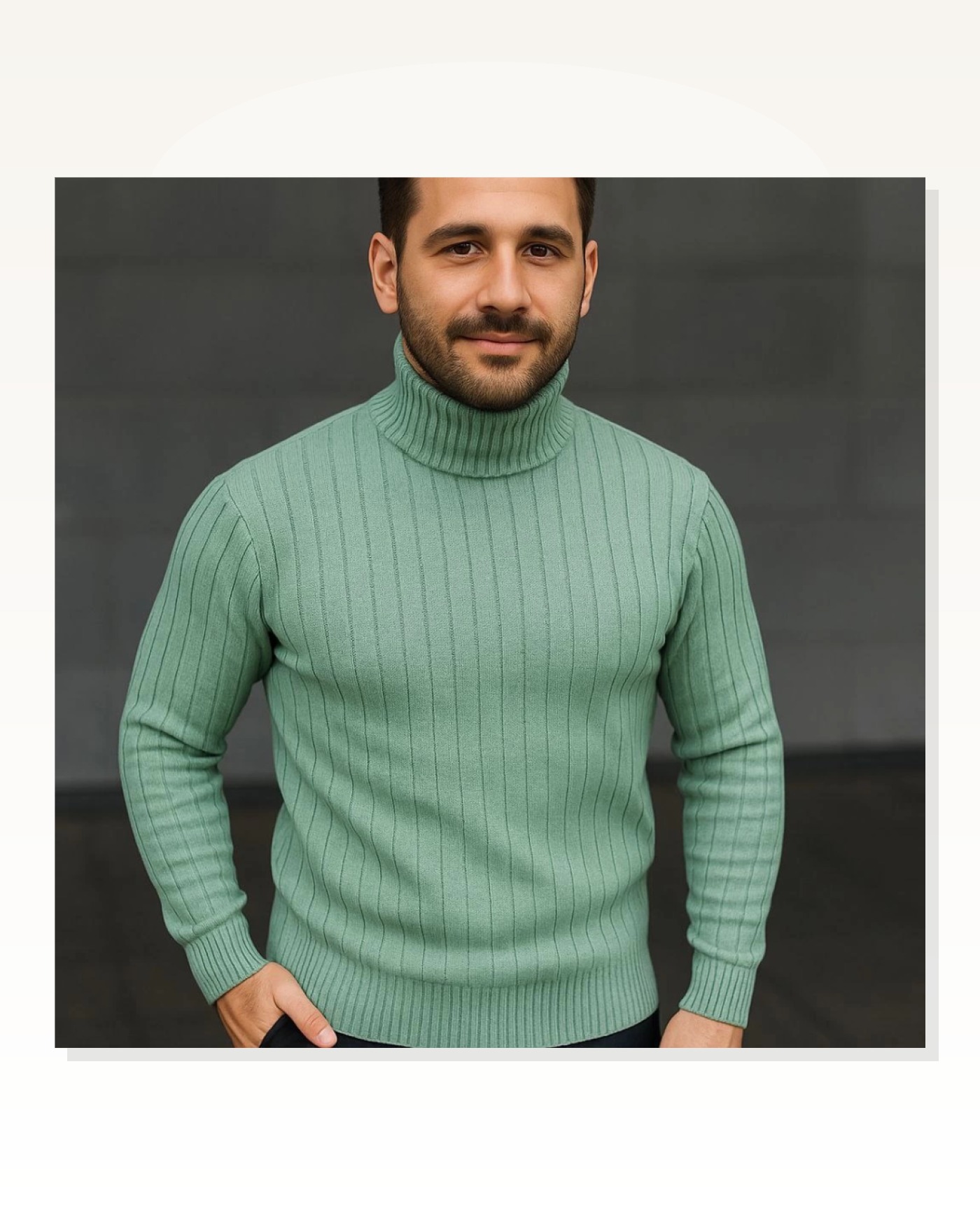 Fitilli Dokuma Erkek Günlük Şıklık Mint Yeşili Balıkcı Yaka Bağazlı Pamuklu Kalın , Regular Fit Uzun Kollu Kışlık Model Triko Kazak Marketplace blank