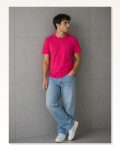 Erkek Basic Pamuklu Tişört Bisiklet Yaka Düz Renk Regular Fit T-shirt Fuşya