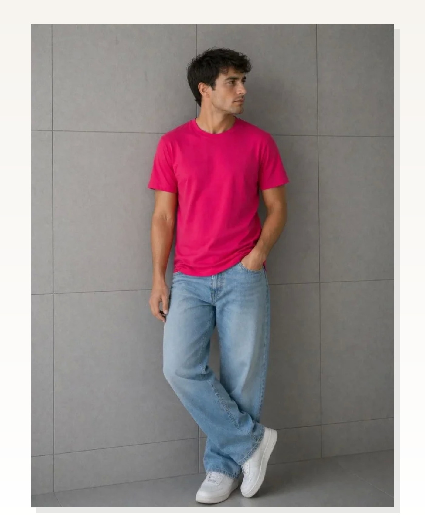 Erkek Basic Pamuklu Tişört Bisiklet Yaka Düz Renk Regular Fit T-Shirt - Fuşya Marketplace blank