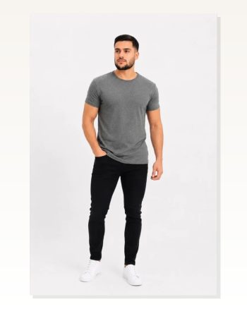Erkek Basic Tişört Bisiklet Yaka Kısa Kol Günlük Yazlık Slim Fit T-shirt Antrasit