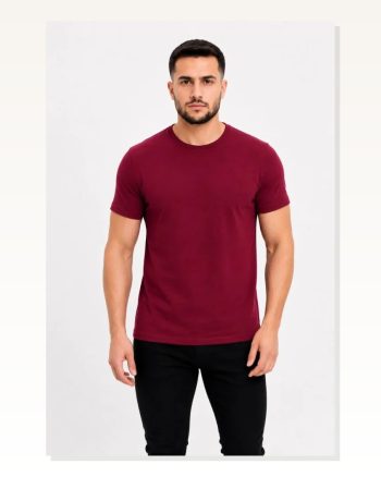 Erkek Basic Tişört Bisiklet Yaka Kısa Kol Günlük Yazlık Slim Fit T-shirt Bordo