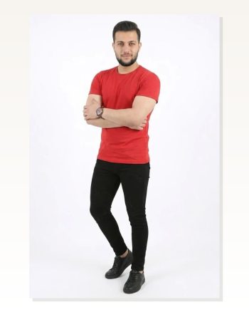 Erkek Basic Tişört Bisiklet Yaka Kısa Kol Günlük Yazlık Slim Fit T-shirt Kırmızı