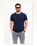 Erkek Basic Tişört Bisiklet Yaka Kısa Kol Günlük Yazlık Slim Fit T-shirt Lacivert