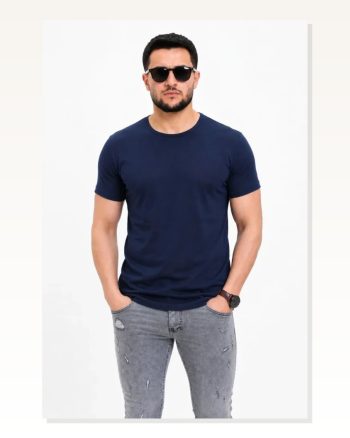 Erkek Basic Tişört Bisiklet Yaka Kısa Kol Günlük Yazlık Slim Fit T-shirt Lacivert