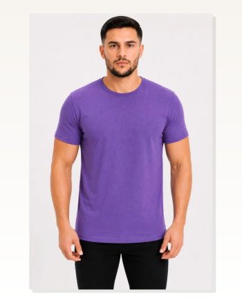 Erkek Basic Tişört Bisiklet Yaka Kısa Kol Günlük Yazlık Slim Fit T-shirt Mor