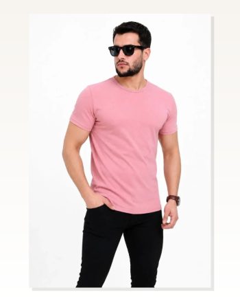 Erkek Basic Tişört Bisiklet Yaka Kısa Kol Günlük Yazlık Slim Fit T-shirt Pembe