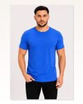 Erkek Basic Tişört Bisiklet Yaka Kısa Kol Günlük Yazlık Slim Fit T-shirt Saks Mavisi