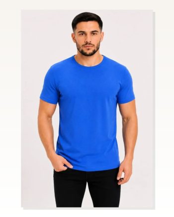 Erkek Basic Tişört Bisiklet Yaka Kısa Kol Günlük Yazlık Slim Fit T-shirt Saks Mavisi