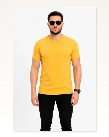 Erkek Basic Tişört Bisiklet Yaka Kısa Kol Günlük Yazlık Slim Fit T-shirt Sarı