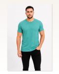 Erkek Basic Tişört Bisiklet Yaka Kısa Kol Günlük Yazlık Slim Fit T-shirt Su Yeşili
