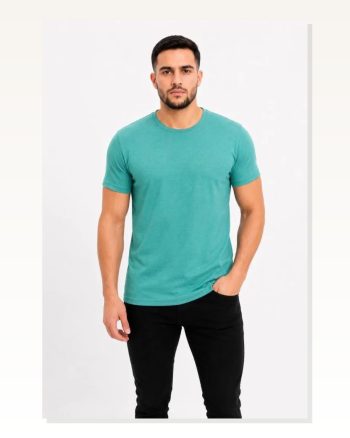 Erkek Basic Tişört Bisiklet Yaka Kısa Kol Günlük Yazlık Slim Fit T-shirt Su Yeşili