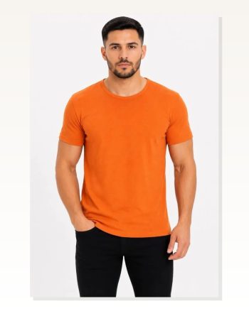 Erkek Basic Tişört Bisiklet Yaka Kısa Kol Günlük Yazlık Slim Fit T-shirt Turuncu