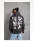 Baskılı Erkek Sokak Stili Füme Kapüşonlu Sweat Marketplace