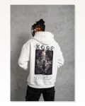 Erkek Baskılı Kapüşonlu Sweat Beyaz
