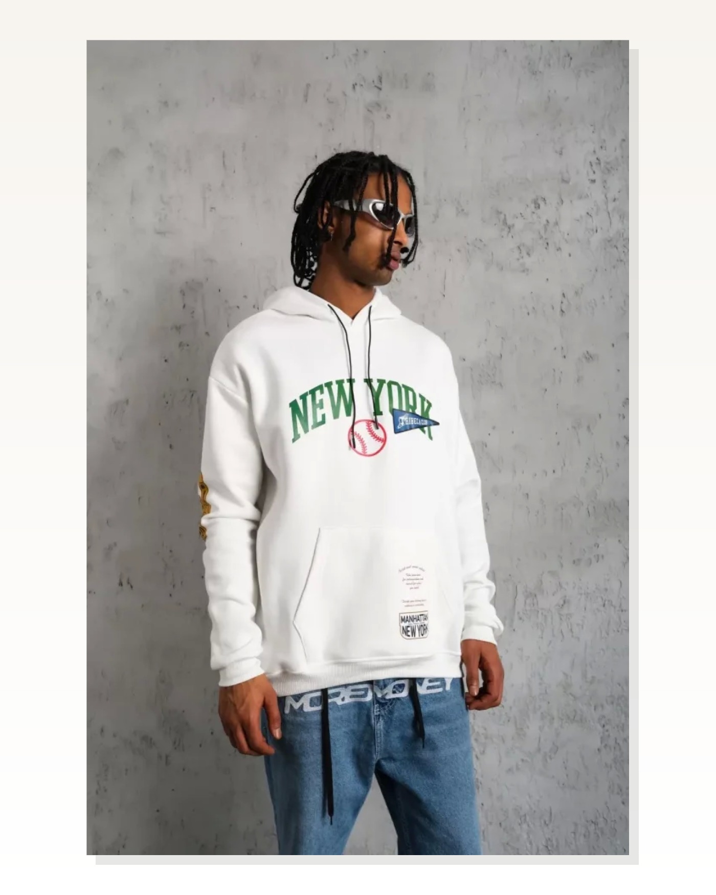 İllüstrasyon Baskılı Erkek Günlük Stil Beyaz Kapüşonlu Sweatshirt Marketplace blank