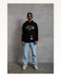 Erkek İllüstrasyon Baskılı Günlük Stil Siyah Kapüşonlu Sweatshirt