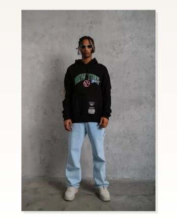 Erkek İllüstrasyon Baskılı Günlük Stil Siyah Kapüşonlu Sweatshirt