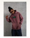 Erkek Baskılı Kapüşonlu Ve Kordon İpli Sweat – Gül Kurusu Marketplace