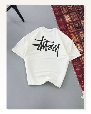 Erkek Baskılı Günlük Stil Beyaz Oversize Tişört