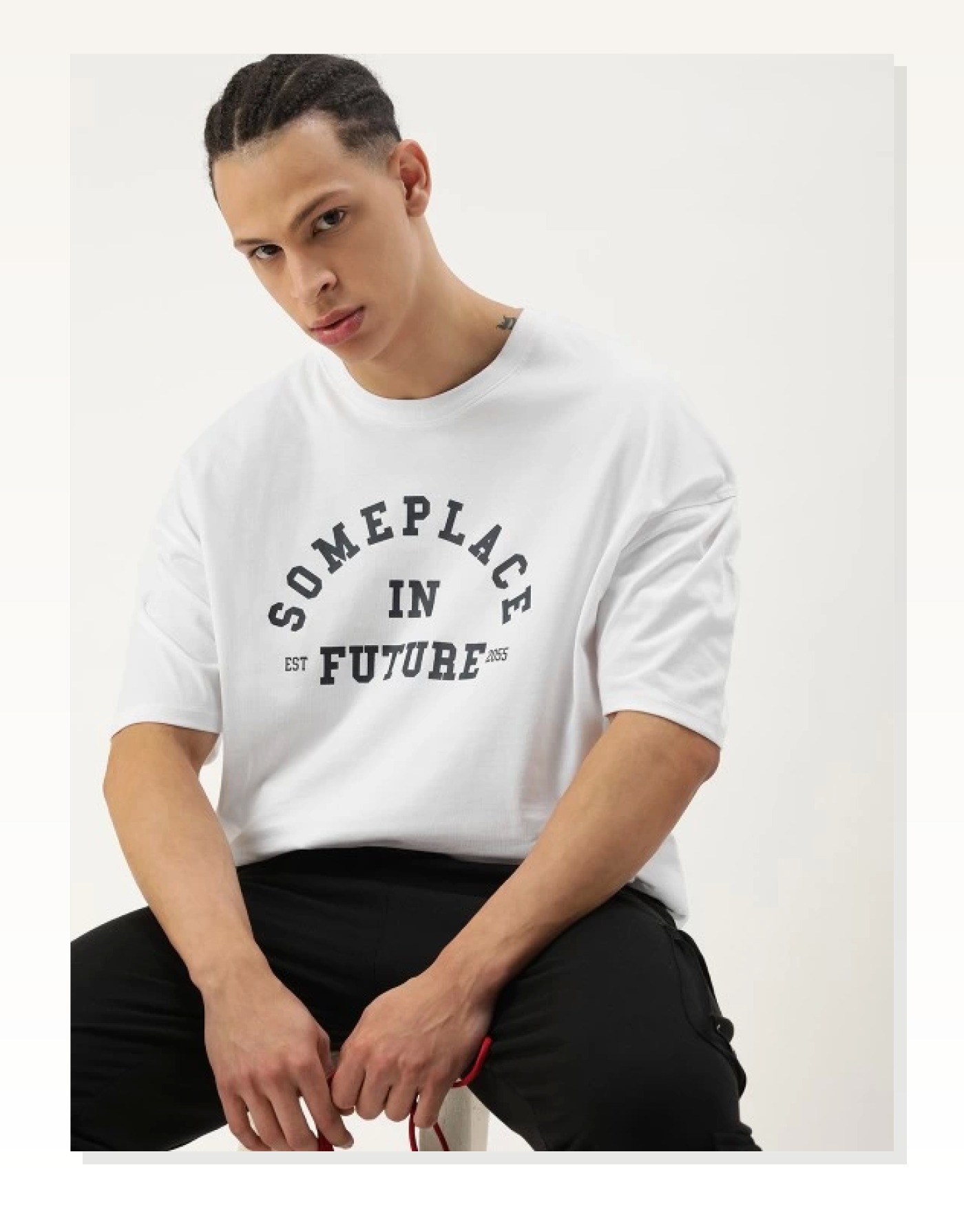 Baskılı Erkek Günlük Stil Beyaz Oversize Tişört Marketplace blank