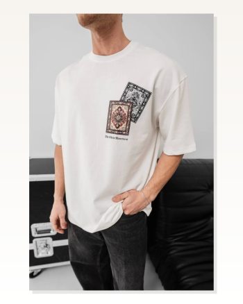 Erkek Baskılı Günlük Stil Beyaz Oversize Tişört