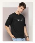 Baskılı Erkek Günlük Stil Siyah Oversize Tişört Marketplace