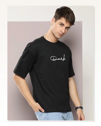 Erkek Baskılı Günlük Stil Siyah Oversize Tişört