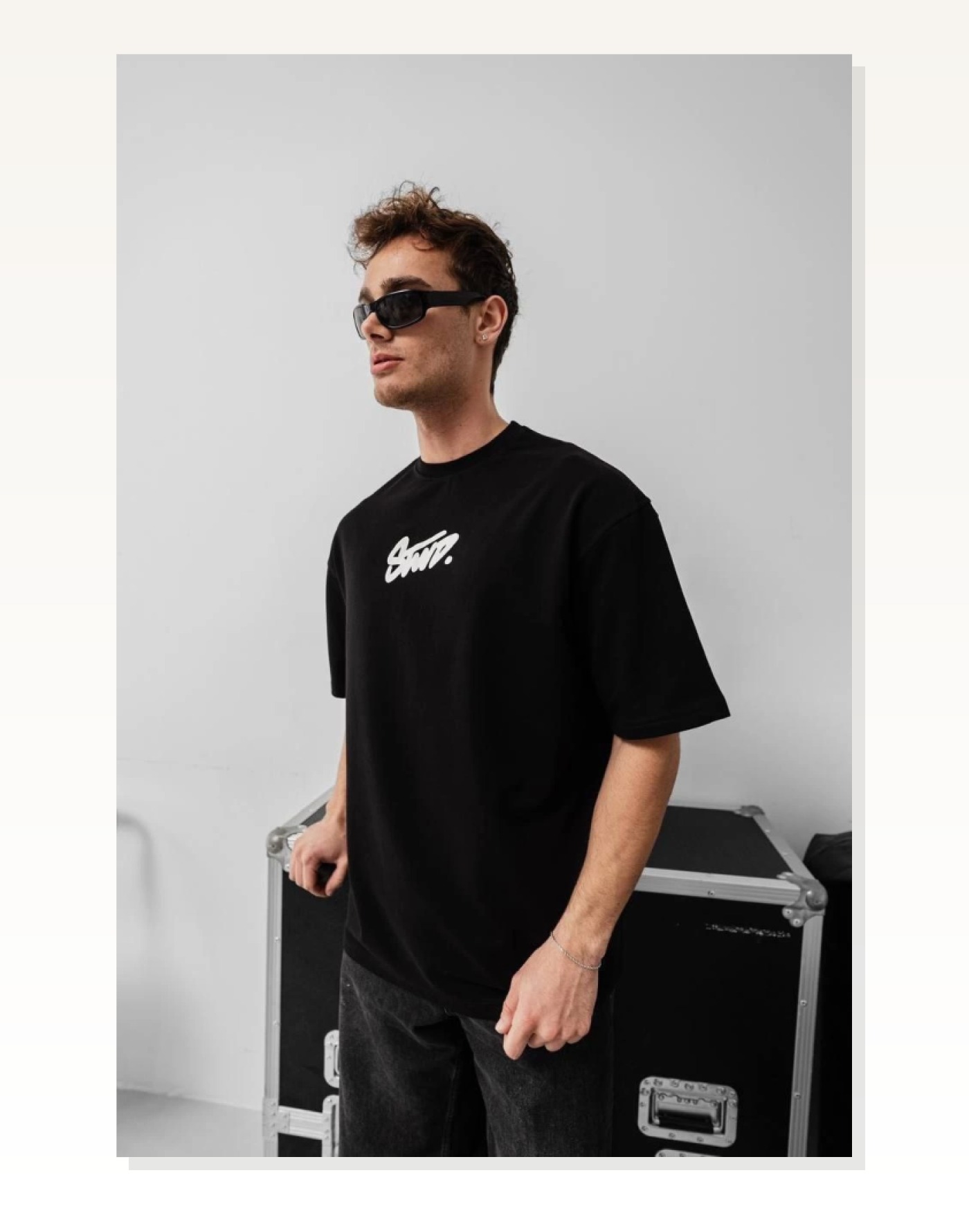 Baskılı Erkek Günlük Stil Siyah Oversize Tişört Marketplace blank