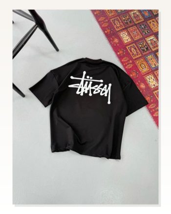 Erkek Baskılı Günlük Stil Siyah Oversize Tişört