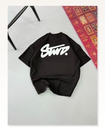Erkek Baskılı Günlük Stil Siyah Oversize Tişört