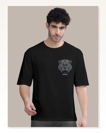 Erkek Baskılı Günlük Stil Siyah Oversize Tişört